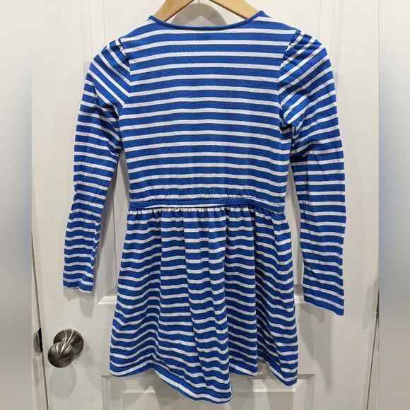 Gymboree Blue White Striped Floral Flower Cotton Long Sleeve Dress Girls Size 10 - Picture 3 of 4